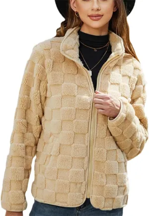 Womens Zip Up Hoodies Sweatshirt Fleece Leopard Print Long Sleeve Drawstring Warm Fuzzy Jacket with Pockets