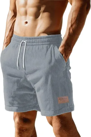 Work Shorts for Men Corduroy Elastic Waist Drawstring Shorts with Pockets 2025 Summer Business Casual Chino Shorts
