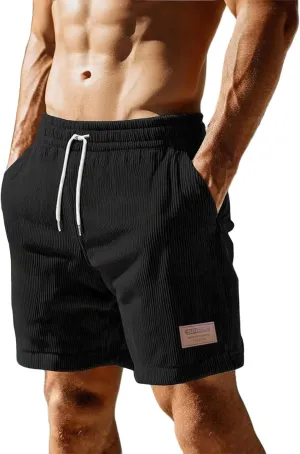 Work Shorts for Men Corduroy Elastic Waist Drawstring Shorts with Pockets 2025 Summer Business Casual Chino Shorts