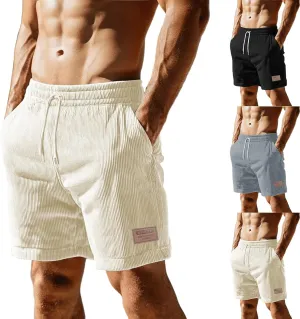 Work Shorts for Men Corduroy Elastic Waist Drawstring Shorts with Pockets 2025 Summer Business Casual Chino Shorts