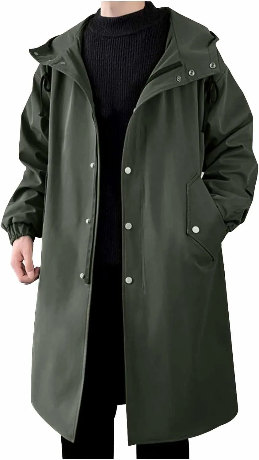 Xiaojmake Men Black Waterproof Long Hooded Rain Coat Trench Jacket Outdoor Hiking Windbreaker Motorcycle Raincoats Outdoor