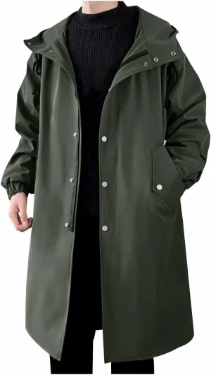 Xiaojmake Men Black Waterproof Long Hooded Rain Coat Trench Jacket Outdoor Hiking Windbreaker Motorcycle Raincoats Outdoor