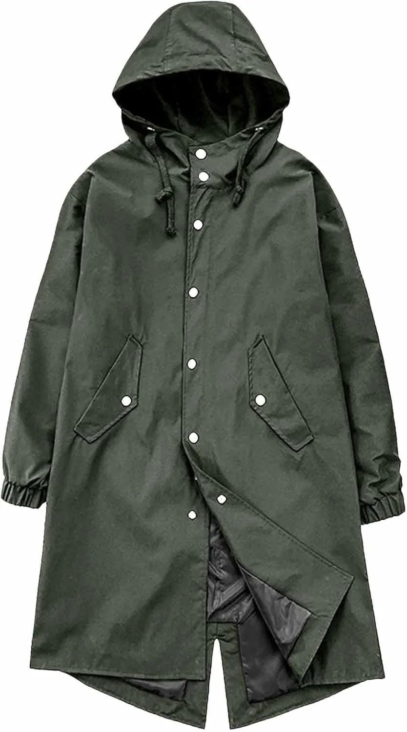 Xiaojmake Men Black Waterproof Long Hooded Rain Coat Trench Jacket Outdoor Hiking Windbreaker Motorcycle Raincoats Outdoor
