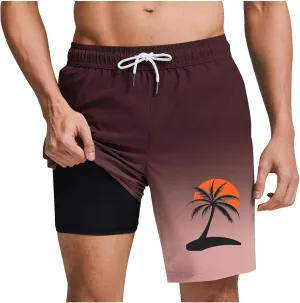 Xiaojmake Mens Swim Trunks 6 Inch Summer Quick Dry Swimming Shorts 2 in 1 Tropical Swimwear Bathing Suits with Zipper Pockets
