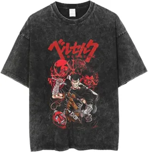 Y2K Tops Men's 90s Vintage Berserk Anime Graphic Shirts Summer Casual Tee Streetwear Harajuku Top Tshirt
