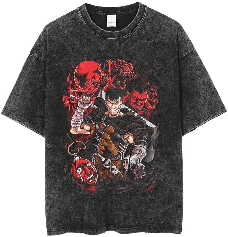 Y2K Tops Men's 90s Vintage Berserk Anime Graphic Shirts Summer Casual Tee Streetwear Harajuku Top Tshirt