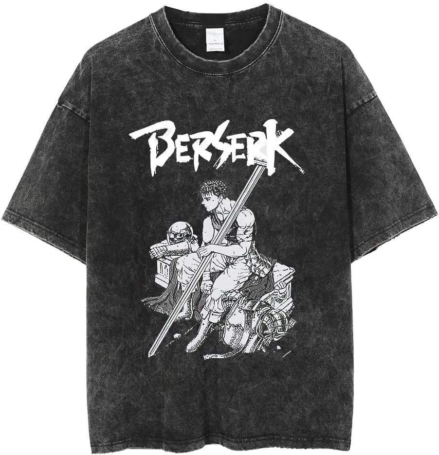 Y2K Tops Men's 90s Vintage Berserk Anime Graphic Shirts Summer Casual Tee Streetwear Harajuku Top Tshirt