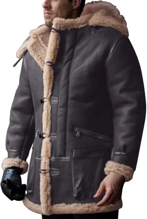 Ymosrh Men's Long Trench Coat Sherpa Fleece Lined Pea Coat Winter Warm Jacket Coat, M-3XL