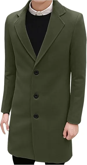 Ymosrh Men's Trench Coat Oversized Notched Long Jacket Coat Single Breasted Lapel Winter Coat, M-5XL