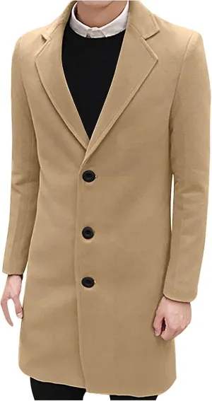 Ymosrh Men's Trench Coat Oversized Notched Long Jacket Coat Single Breasted Lapel Winter Coat, M-5XL