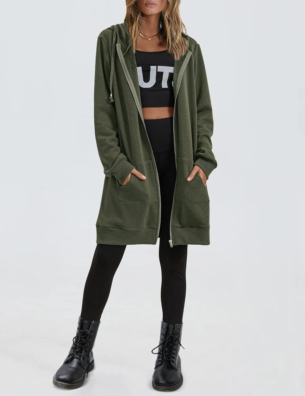 Zeagoo Womens Zip Up Hoodies Long Sleeve Fall Lightweight Hooded Sweatshirt Oversized Fleece Jacket With Pockets