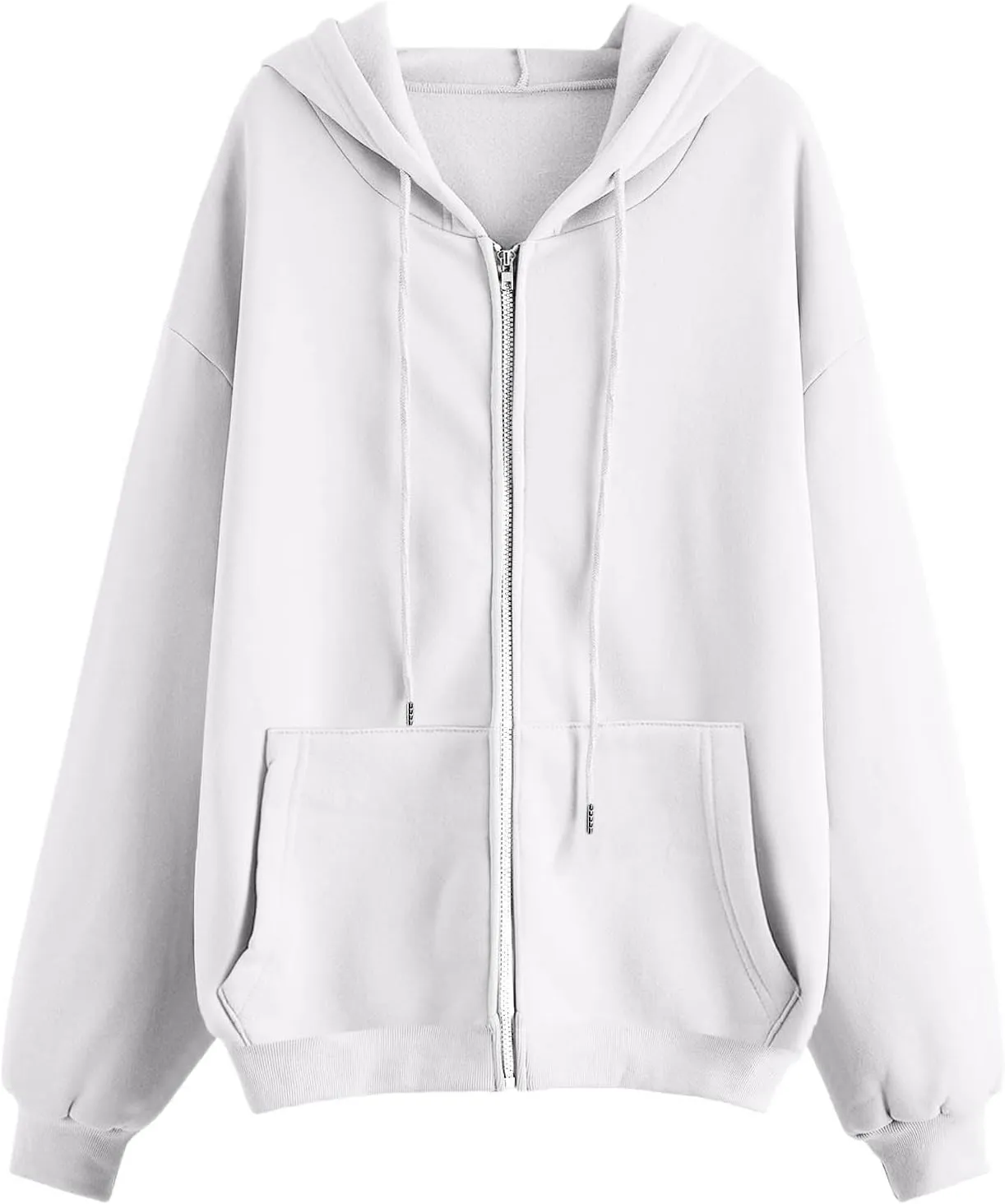 Zip Up Hoodies Womens Long Sleeve Oversized Sweatshirts Solid Color Casual Sweater Fleece Jackets with Pockets
